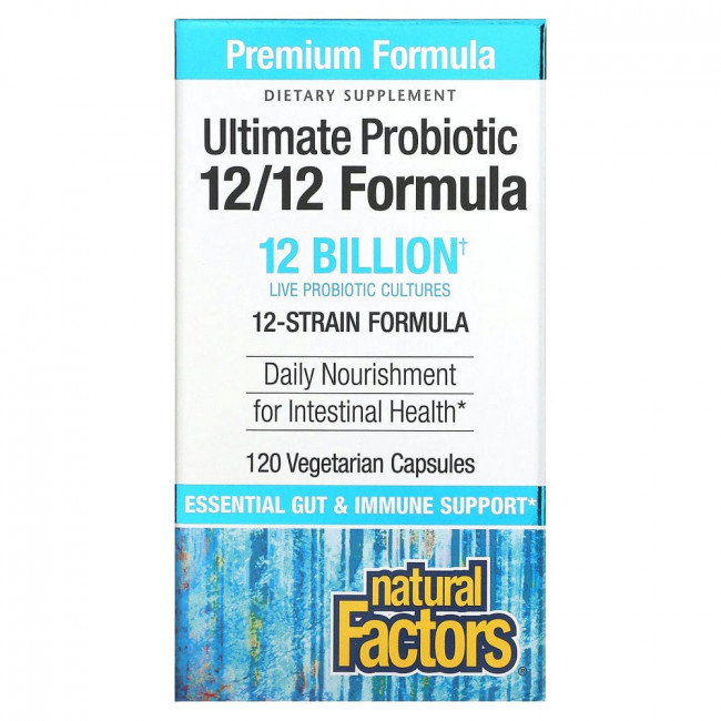 Natural Factors, Ultimate Probiotic, 12/12 Formula, 12 миллиардов КОЕ, 120 растительных капсул