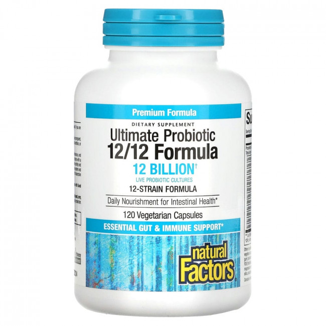 Natural Factors, Ultimate Probiotic, 12/12 Formula, 12 миллиардов КОЕ, 120 растительных капсул