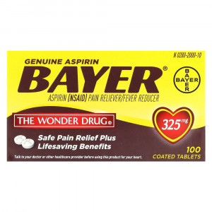Аспирин Bayer, оригинальный, 325 мг, 100 таблеток в оболочке.