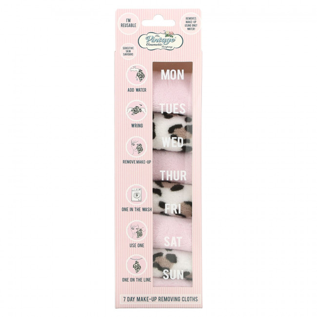 The Vintage Cosmetic Co., Салфетки для снятия макияжа на 7 дней, розовые и леопардовые, 7 шт.