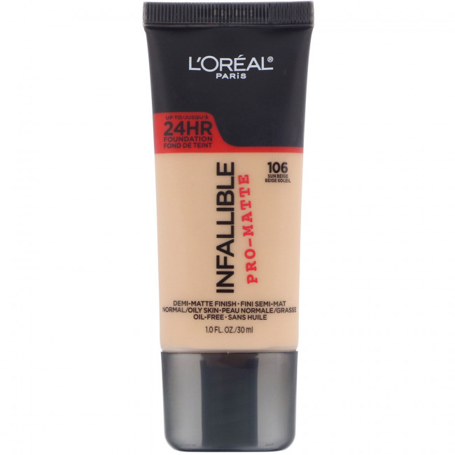 L'Oreal, Тональная основа Infallible Pro-Matte, оттенок солнечный бежевый 106, 30 мл L'Oreal, Тональная основа Infallible Pro-Matte, оттенок солнечный бежевый 106, 30 мл