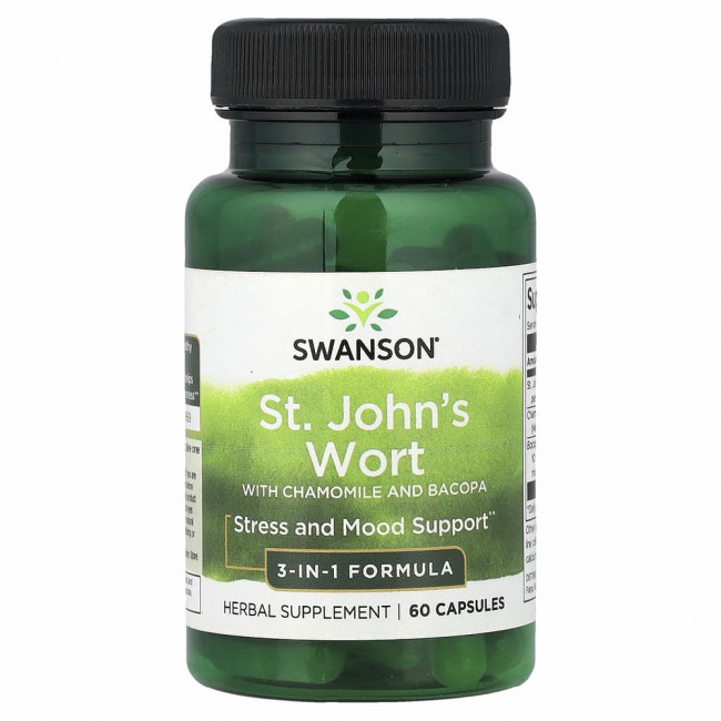 Swanson, Зверобой с ромашкой и бакопой, 60 капсул Swanson, Зверобой с ромашкой и бакопой, 60 капсул