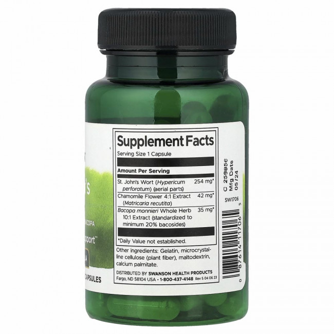 Swanson, Зверобой с ромашкой и бакопой, 60 капсул Swanson, Зверобой с ромашкой и бакопой, 60 капсул