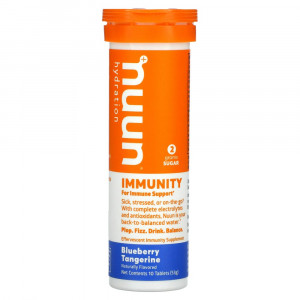 Nuun, Hydration, Immunity, шипучая добавка для иммунитета, голубика и мандарин, 10 таблеток Nuun, Hydration, Immunity, шипучая добавка для иммунитета, голубика и мандарин, 10 таблеток