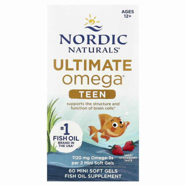 Nordic Naturals, Ultimate Omega 2X Teen, для подростков от 12 до 18 лет, со вкусом клубники, 60 мини-капсул Nordic Naturals, Ultimate Omega 2X Teen, для подростков от 12 до 18 лет, со вкусом клубники, 60 мини-капсул