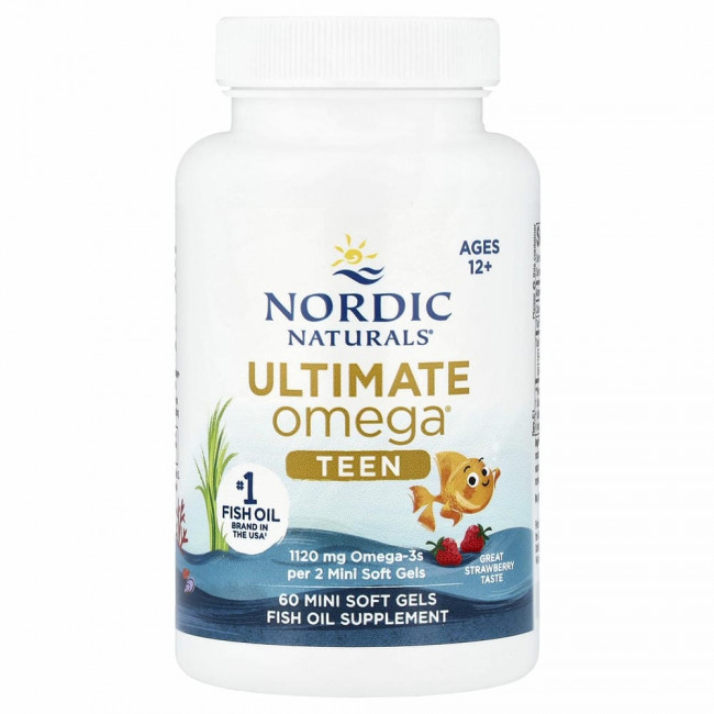 Nordic Naturals, Ultimate Omega 2X Teen, для подростков от 12 до 18 лет, со вкусом клубники, 60 мини-капсул Nordic Naturals, Ultimate Omega 2X Teen, для подростков от 12 до 18 лет, со вкусом клубники, 60 мини-капсул
