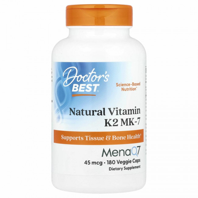 Doctor's Best, натуральный витамин K2 MK-7 с MenaQ7, 45 мкг, 180 вегетарианских капсул Doctor's Best, натуральный витамин K2 MK-7 с MenaQ7, 45 мкг, 180 вегетарианских капсул