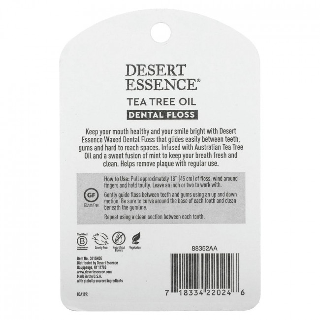 Desert Essence, Зубная нить с маслом чайного дерева, вощеная, 45,7 м (50 ярдов)
