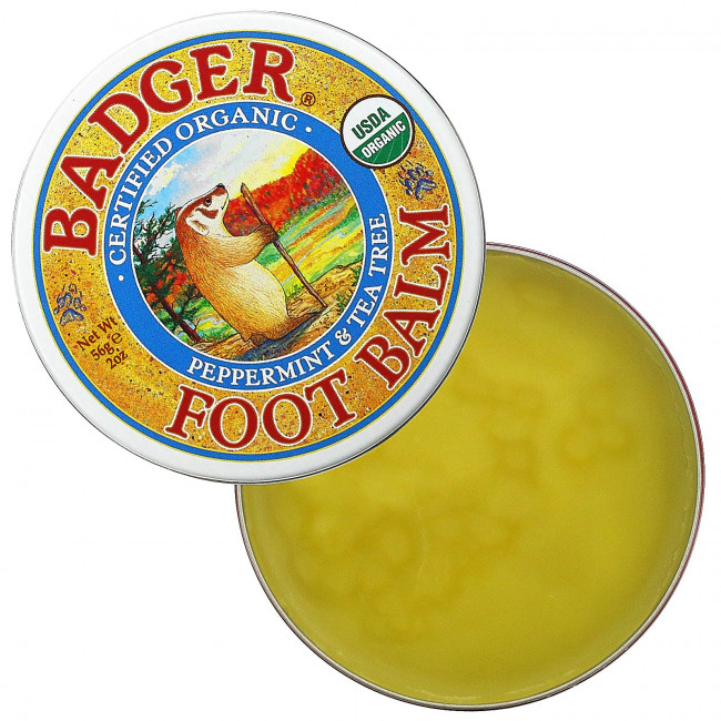 Badger Company, бальзам для ног, перечная мята и чайное дерево, 56 г (2 унции) Badger Company, бальзам для ног, перечная мята и чайное дерево, 56 г (2 унции)