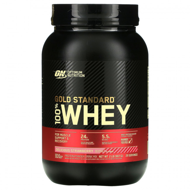 Optimum Nutrition, Gold Standard, 100% Whey, со вкусом клубники, 907 г (2 фунта) Optimum Nutrition, Gold Standard, 100% Whey, со вкусом клубники, 907 г (2 фунта)