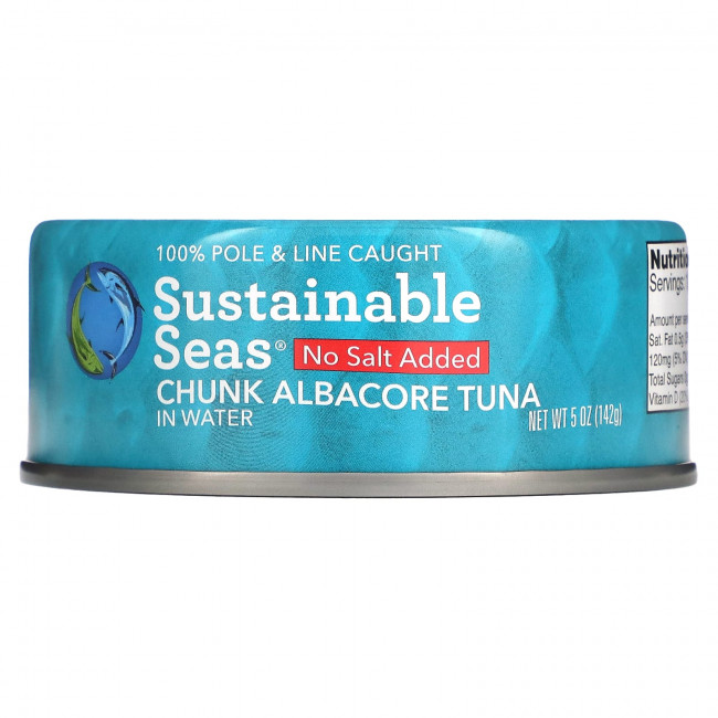 Sustainable Seas, Кусочки альбакорского тунца в воде, без добавления соли, 142 г (5 унций) Sustainable Seas, Кусочки альбакорского тунца в воде, без добавления соли, 142 г (5 унций)
