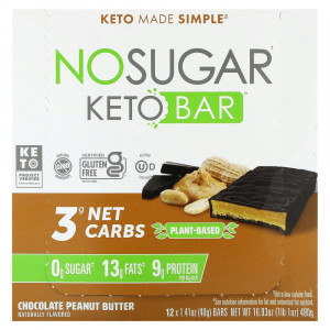No Sugar Company, Keto Bar, Chocolate Peanut Butter, 12 Bars, 1.41 oz (40 g) Each