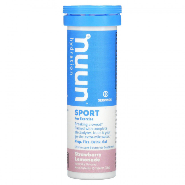 Nuun, Hydration, Sport, добавка с шипучими электролитами, клубничный лимонад, 10 таблеток Nuun, Hydration, Sport, добавка с шипучими электролитами, клубничный лимонад, 10 таблеток