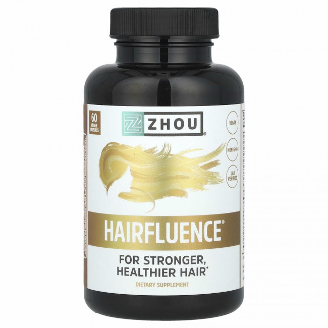 Zhou Nutrition, Hairfluence, премиум-формула роста волос, 60 вегетарианских капсул Zhou Nutrition, Hairfluence, премиум-формула роста волос, 60 вегетарианских капсул