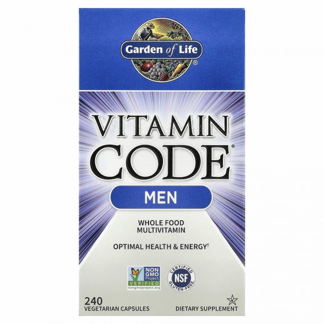 Garden of Life, Vitamin Code, мультивитамины из цельных продуктов для мужчин, 240 вегетарианских капсул Garden of Life, Vitamin Code, мультивитамины из цельных продуктов для мужчин, 240 вегетарианских капсул