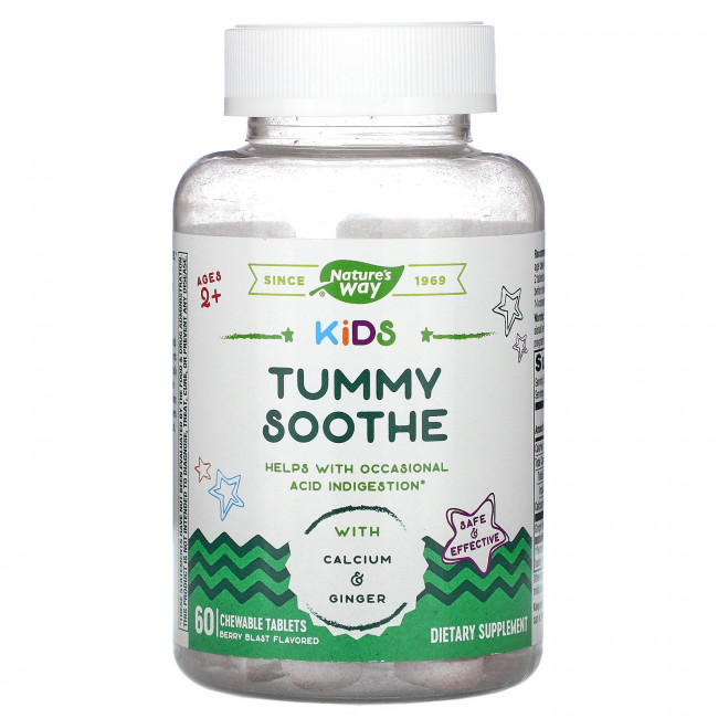Nature's Way, Kids, Tummy Soothe, добавка для пищеварения для детей от 2 лет, со вкусом ягод, 60 жевательных таблеток Nature's Way, Kids, Tummy Soothe, добавка для пищеварения для детей от 2 лет, со вкусом ягод, 60 жевательных таблеток