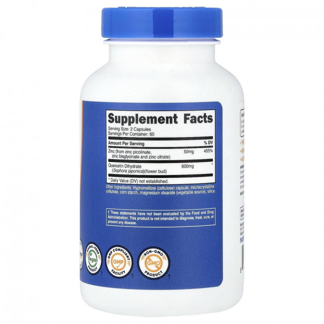 Nutricost, цинк + кверцетин, 120 капсул