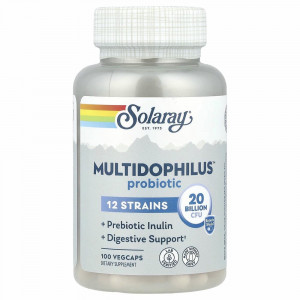 Solaray, Multidophilus, 12 штаммов пробиотических бактерий, 20 млрд КОЕ, 100 капсул с кишечнорастворимой оболочкой Solaray, Multidophilus, 12 штаммов пробиотических бактерий, 20 млрд КОЕ, 100 капсул с кишечнорастворимой оболочкой