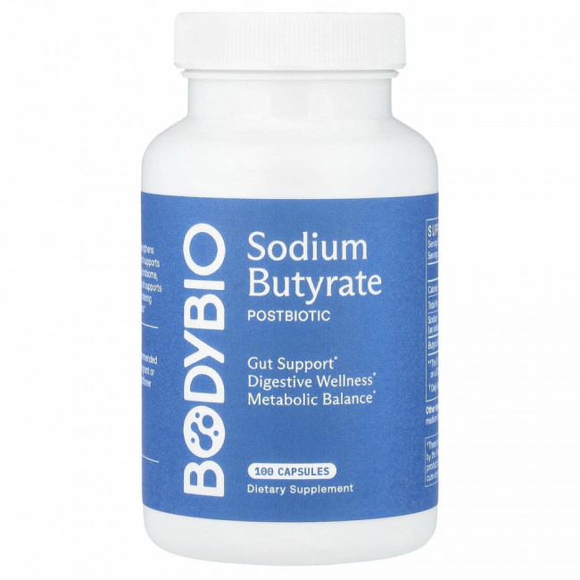 BodyBio, бутират натрия, 100 капсул без ГМО BodyBio, бутират натрия, 100 капсул без ГМО