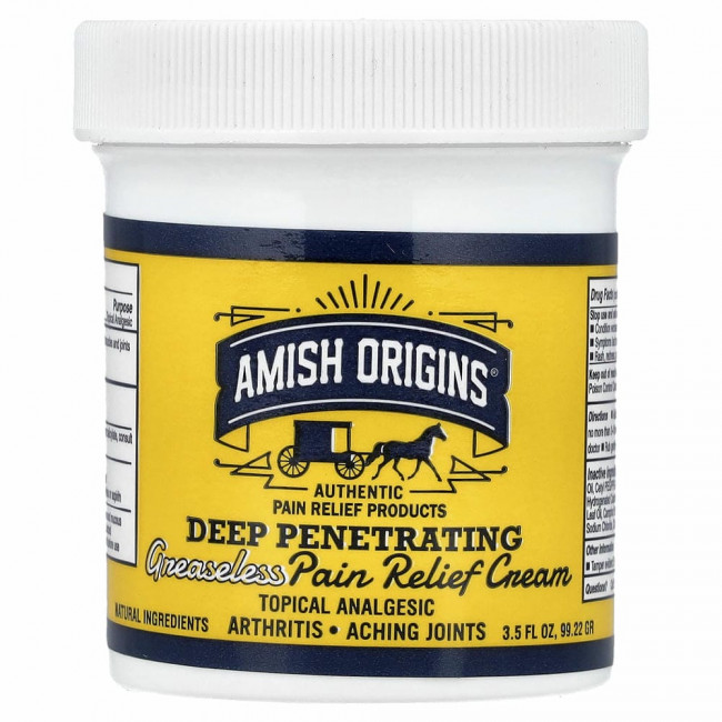 Amish Origins, глубоко проникающий нежирный обезболивающий крем, 99,22 г (3,5 унции)