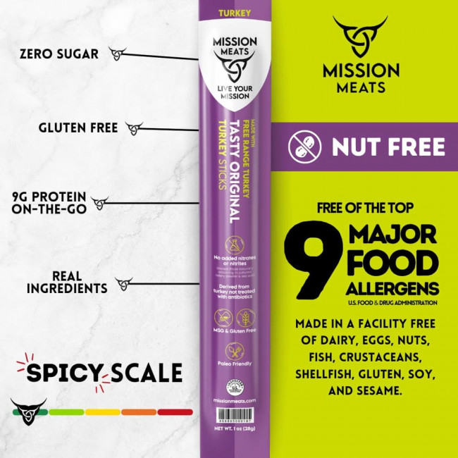 Mission Meats, Turkey Sticks, Tasty Original, 1 унция (28 г) Mission Meats, Turkey Sticks, Tasty Original, 1 унция (28 г)