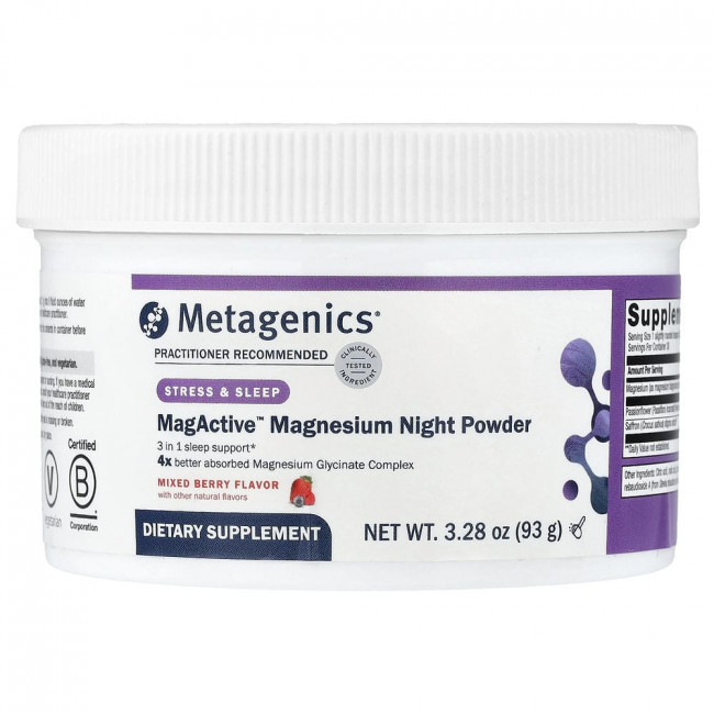 Metagenics, MagActive™ Магниевая ночная присыпка, ягодный аромат, 93 г (3,28 унции) Metagenics, MagActive™ Магниевая ночная присыпка, ягодный аромат, 93 г (3,28 унции)