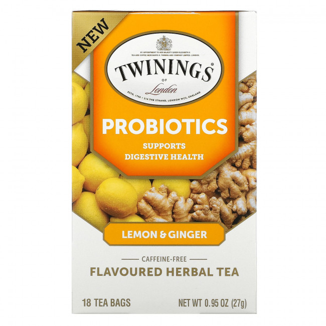 Twinings, Травяной чай со вкусом пробиотиков, лимон и имбирь, без кофеина, 18 чайных пакетиков, 0,95 унции (27 г) Twinings, Травяной чай со вкусом пробиотиков, лимон и имбирь, без кофеина, 18 чайных пакетиков, 0,95 унции (27 г)