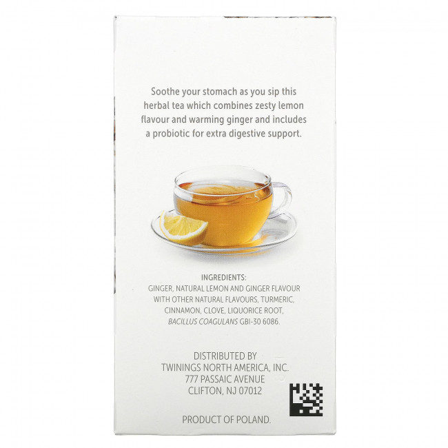 Twinings, Травяной чай со вкусом пробиотиков, лимон и имбирь, без кофеина, 18 чайных пакетиков, 0,95 унции (27 г) Twinings, Травяной чай со вкусом пробиотиков, лимон и имбирь, без кофеина, 18 чайных пакетиков, 0,95 унции (27 г)