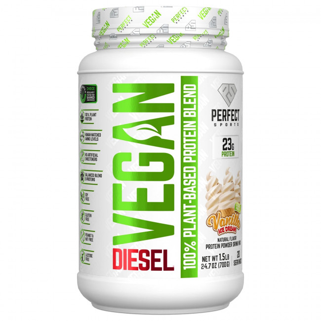 Perfect Sports, Vegan Diesel, смесь 100% растительных белков, ванильное мороженое, 700 г (1,5 фунта) Perfect Sports, Vegan Diesel, смесь 100% растительных белков, ванильное мороженое, 700 г (1,5 фунта)