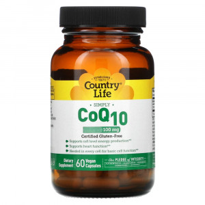Country Life, CoQ10, коэнзим Q10, 100 мг, 60 веганских капсул Country Life, CoQ10, коэнзим Q10, 100 мг, 60 веганских капсул