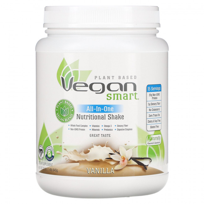 VeganSmart, All-In-One Nutritional Shake, Vanilla, 22.8 oz (645 g) VeganSmart, All-In-One Nutritional Shake, Vanilla, 22.8 oz (645 g)