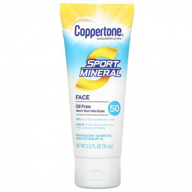 Coppertone, Sport Mineral, солнцезащитный лосьон, SPF 50, без масла, 74 мл (2,5 жидк. Унции) Coppertone, Sport Mineral, солнцезащитный лосьон, SPF 50, без масла, 74 мл (2,5 жидк. Унции)