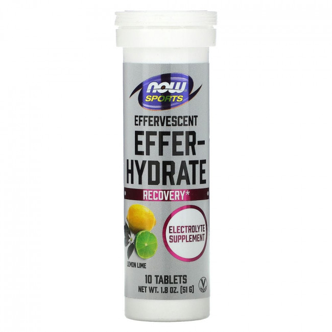 NOW Foods, Sports, Effer-Hydrate, лимон и лайм, 10 таблеток, 51 г (1,8 унции)
