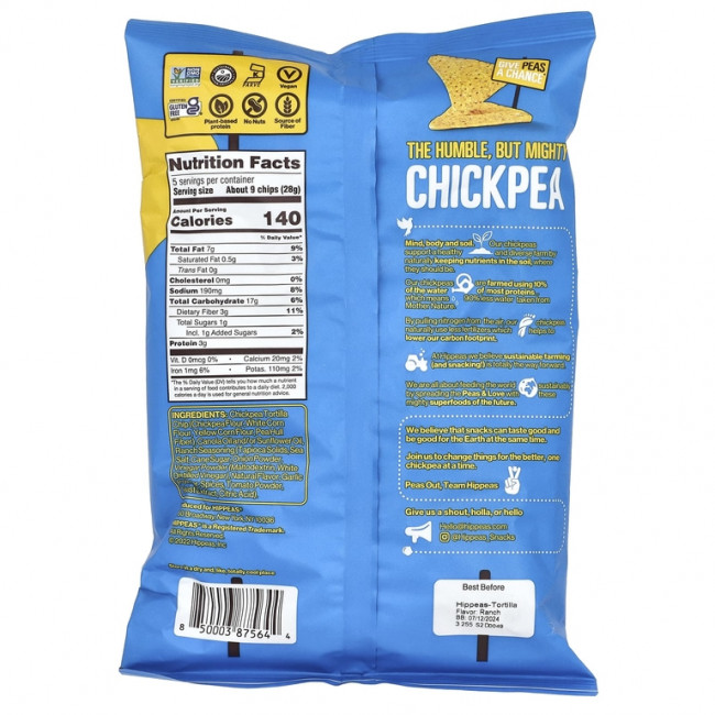 Hippeas, нутовые чипсы из тортильи, Rockin' Ranch, 142 г (5 унций)