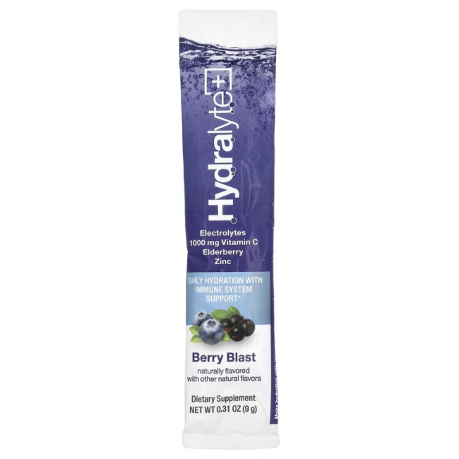 Hydralyte, Hydralyte Plus +, порошок с шипучим электролитом, ягодный вкус, 20 пакетиков по 9 г (0,31 унции)