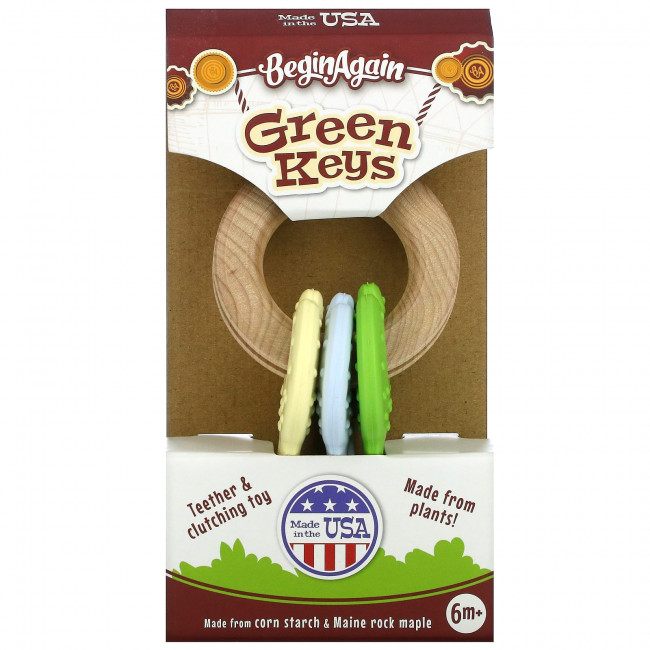 Begin Again Toys, Green Keys, прорезыватель для зубов и игрушка-зажим, для детей от 6 месяцев, 1 штука Begin Again Toys, Green Keys, прорезыватель для зубов и игрушка-зажим, для детей от 6 месяцев, 1 штука