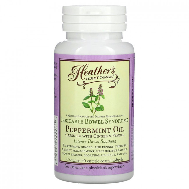 Heather's Tummy Care, Масло перечной мяты, синдром раздраженного кишечника, 90 мягких таблеток, покрытых кишечнорастворимой оболочкой
