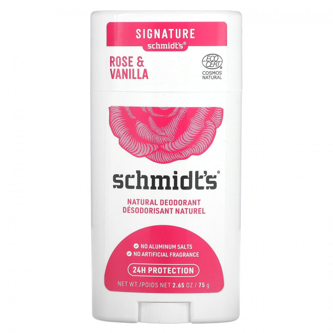 Schmidt's, Натуральный дезодорант, роза и ваниль, 75 г (2,65 унции)