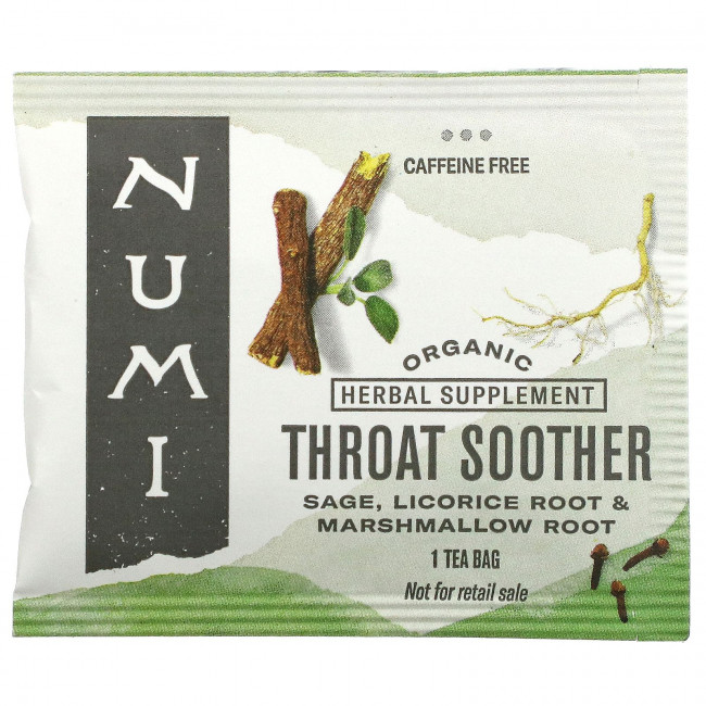 Numi Tea, Organic, успокаивающее средство для горла, без кофеина, 16 чайных пакетиков без ГМО, 32 г (1,13 унции) Numi Tea, Organic, успокаивающее средство для горла, без кофеина, 16 чайных пакетиков без ГМО, 32 г (1,13 унции)
