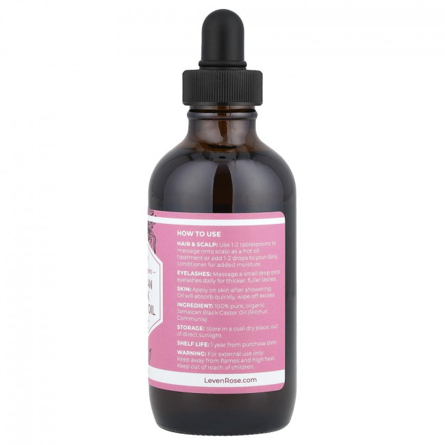 Leven Rose, 100% чистое и органическое ямайское черное касторовое масло, 118 мл (4 жидких унции) Leven Rose, 100% чистое и органическое ямайское черное касторовое масло, 118 мл (4 жидких унции)
