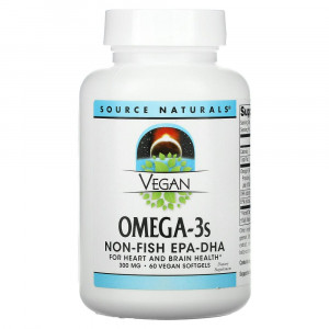 Source Naturals, Веганская Омега 3S, ЭПК-ДГК, 300 мг, 60 веганских мягких таблеток Source Naturals, Веганская Омега 3S, ЭПК-ДГК, 300 мг, 60 веганских мягких таблеток