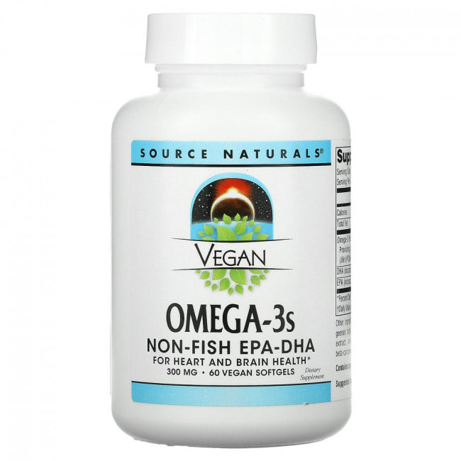 Source Naturals, Веганская Омега 3S, ЭПК-ДГК, 300 мг, 60 веганских мягких таблеток Source Naturals, Веганская Омега 3S, ЭПК-ДГК, 300 мг, 60 веганских мягких таблеток