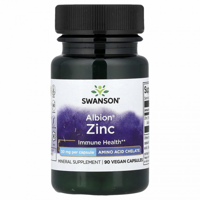 Swanson, Albion Zinc, 30 мг, 90 капсул Swanson, Albion Zinc, 30 мг, 90 капсул