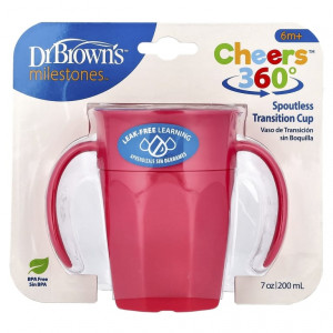 Dr. Brown's, Milestones™, Cheers360™, кружка без носика, для детей от 6 месяцев, розовый, 200 мл (7 унций)