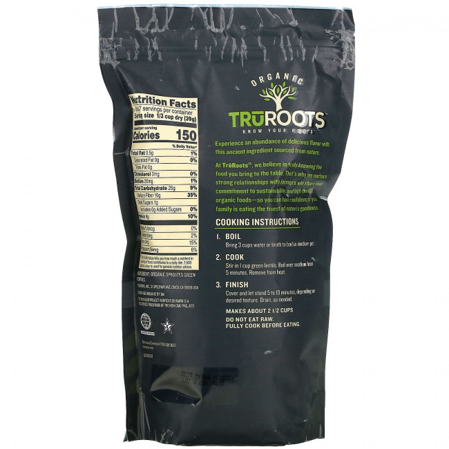 TruRoots, Organic, Проросшая зеленая чечевица, 10 унций (283 г)