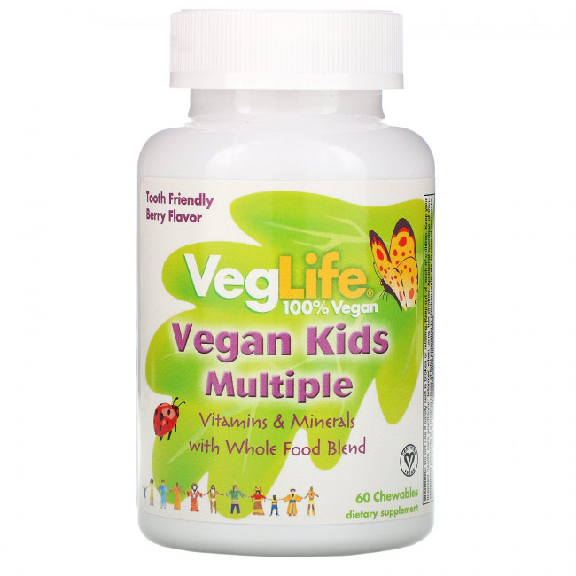 VegLife, Мультивитамины для детей растительного происхождения, вкус ягод, 60 жевательных таблеток VegLife, Мультивитамины для детей растительного происхождения, вкус ягод, 60 жевательных таблеток