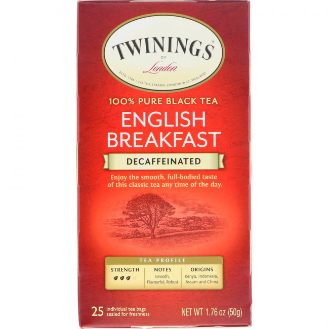 Twinings, 100% чистый черный чай, английский завтрак, без кофеина, 25 чайных пакетиков, 50 г (1,76 унции) Twinings, 100% чистый черный чай, английский завтрак, без кофеина, 25 чайных пакетиков, 50 г (1,76 унции)