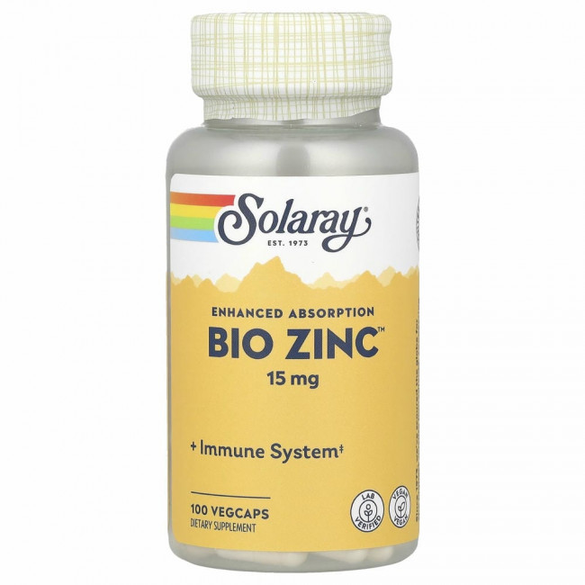 Solaray, Bio Zinc, 15 мг, 100 растительных капсул