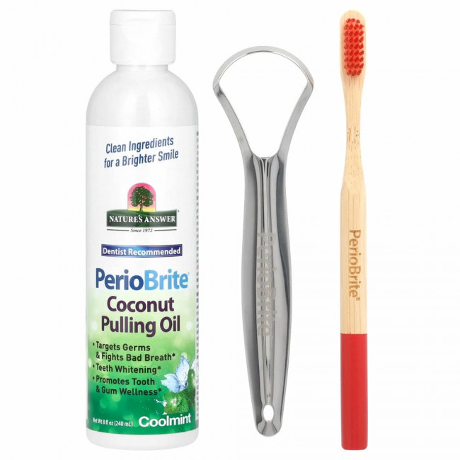 Nature's Answer, PerioBrite кокосовое масло для вытягивания со скребком для зубов и языка, холодная мята, 240 мл (8 жидк. Унций) Nature's Answer, PerioBrite кокосовое масло для вытягивания со скребком для зубов и языка, холодная мята, 240 мл (8 жидк. Унций)