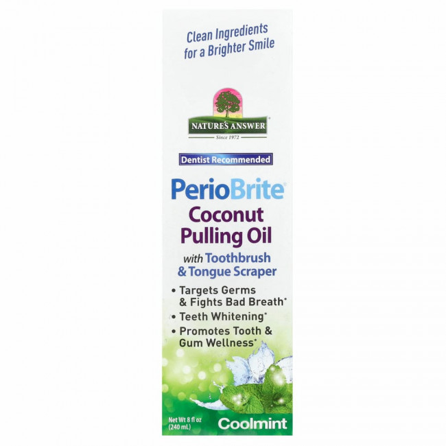 Nature's Answer, PerioBrite кокосовое масло для вытягивания со скребком для зубов и языка, холодная мята, 240 мл (8 жидк. Унций) Nature's Answer, PerioBrite кокосовое масло для вытягивания со скребком для зубов и языка, холодная мята, 240 мл (8 жидк. Унций)